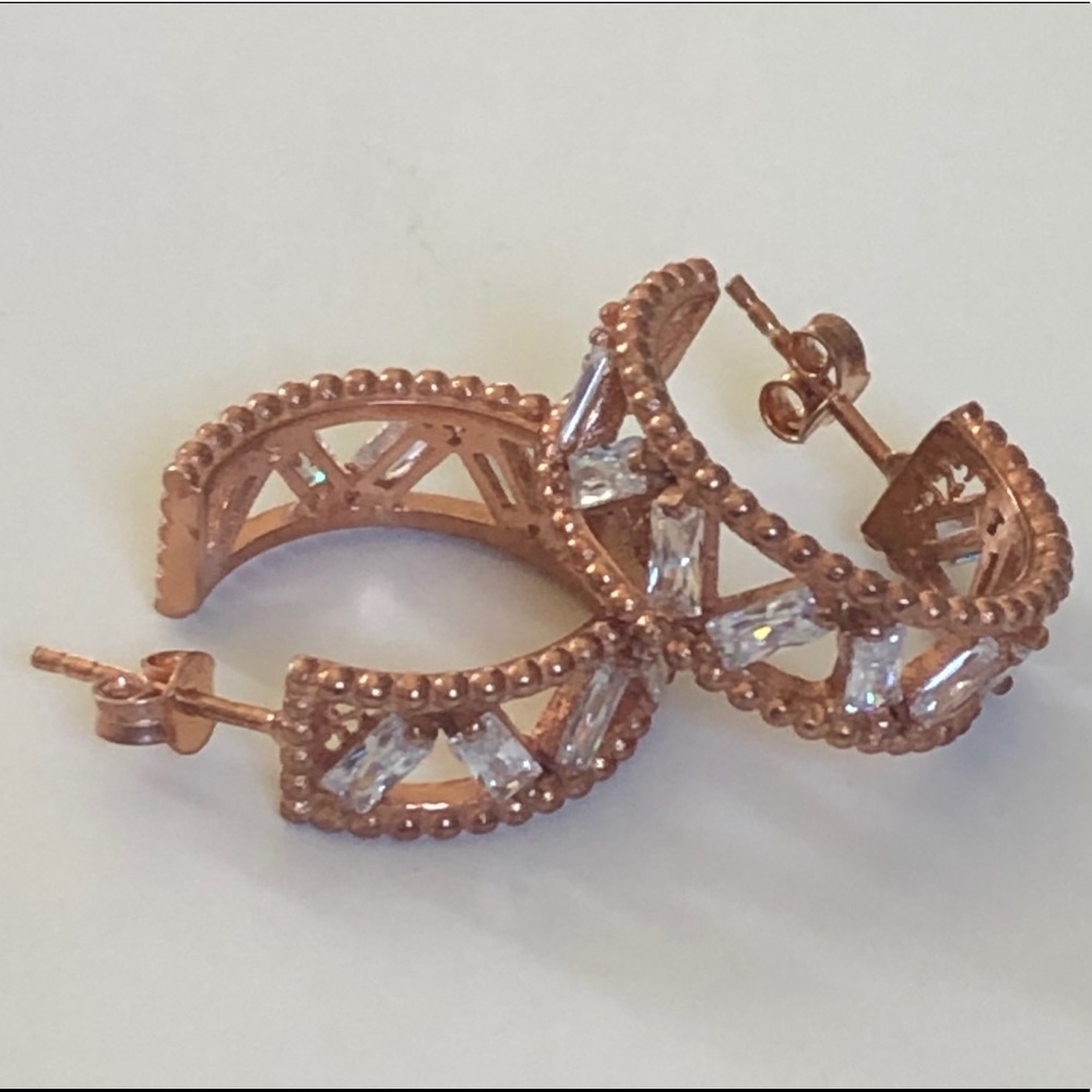 925 Silver cz hoops earrings 14k rose gold plated